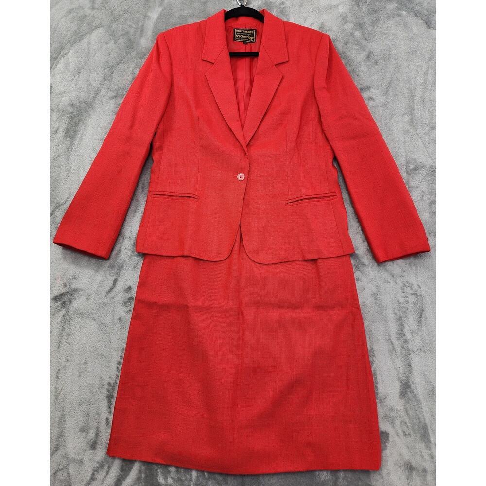 Vintage 80s Moygashel Breckenridge Blazer Skirt Suit Size 12 Red Office Ireland